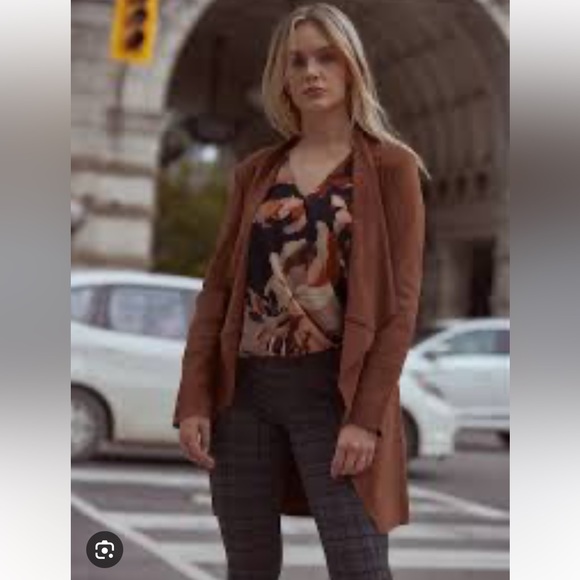 MELANIE LYNE Suede Brown Open Duster Jacket Dressy Women’s Size 4 BRAND NEW - Picture 2 of 16